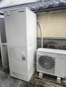 鹿児島県南九州市頴娃町N様邸に設置したエコキュートとヒートポンプ室外機